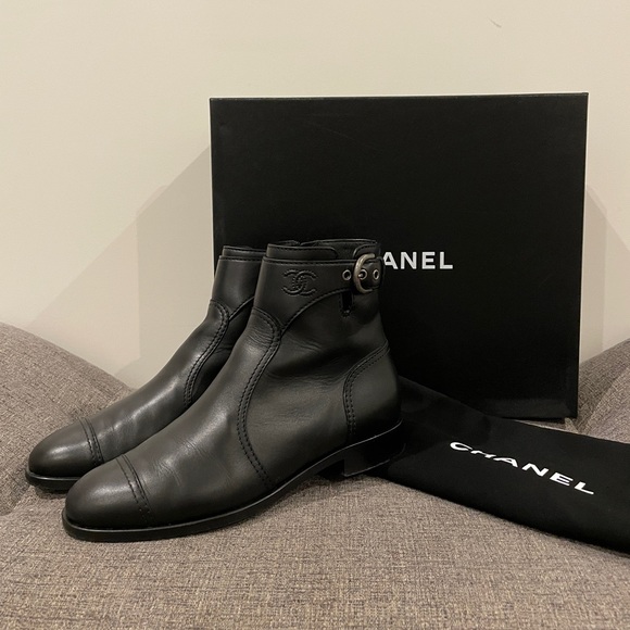 Chanel Lambskin Leather Ankle Boots with Buckle - Picture 1 of 10